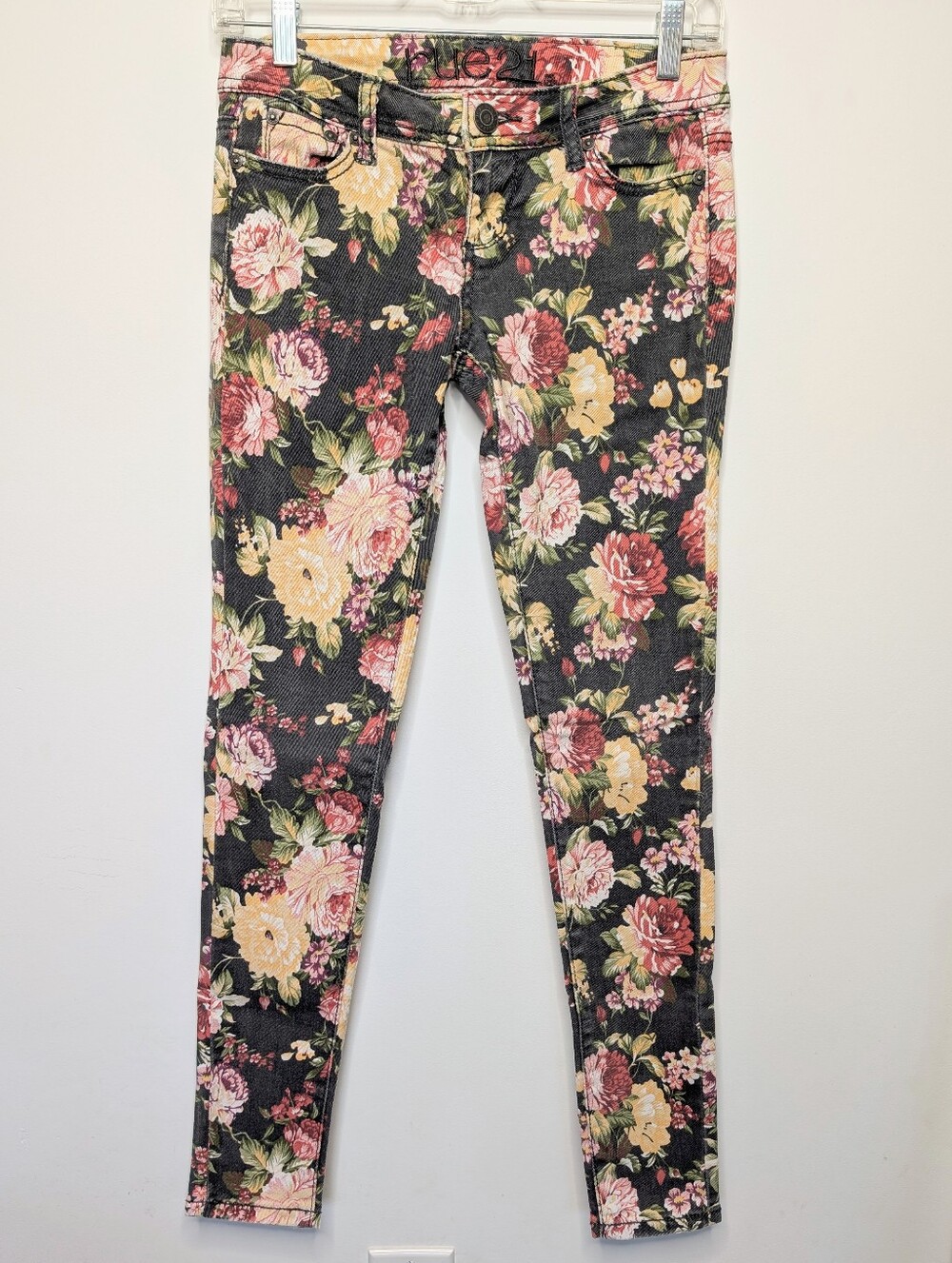 Y2K Low Rise Black & Multi Color Floral Denim Skinny Jeans